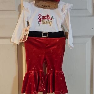 BABY ESSENTIALS SANTA BABY 3 PIECE OUTFIT: NEW WITH TAGS: SIZE 6 MTH